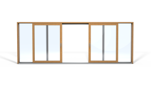 4-leaf sliding door with two sliding vents. Max. width 9,990 mm