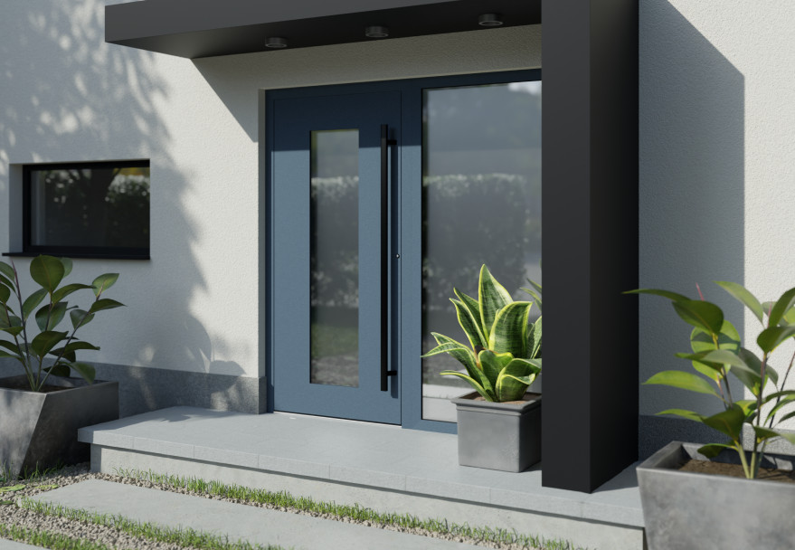 Entrance doors, handles, locks and glass