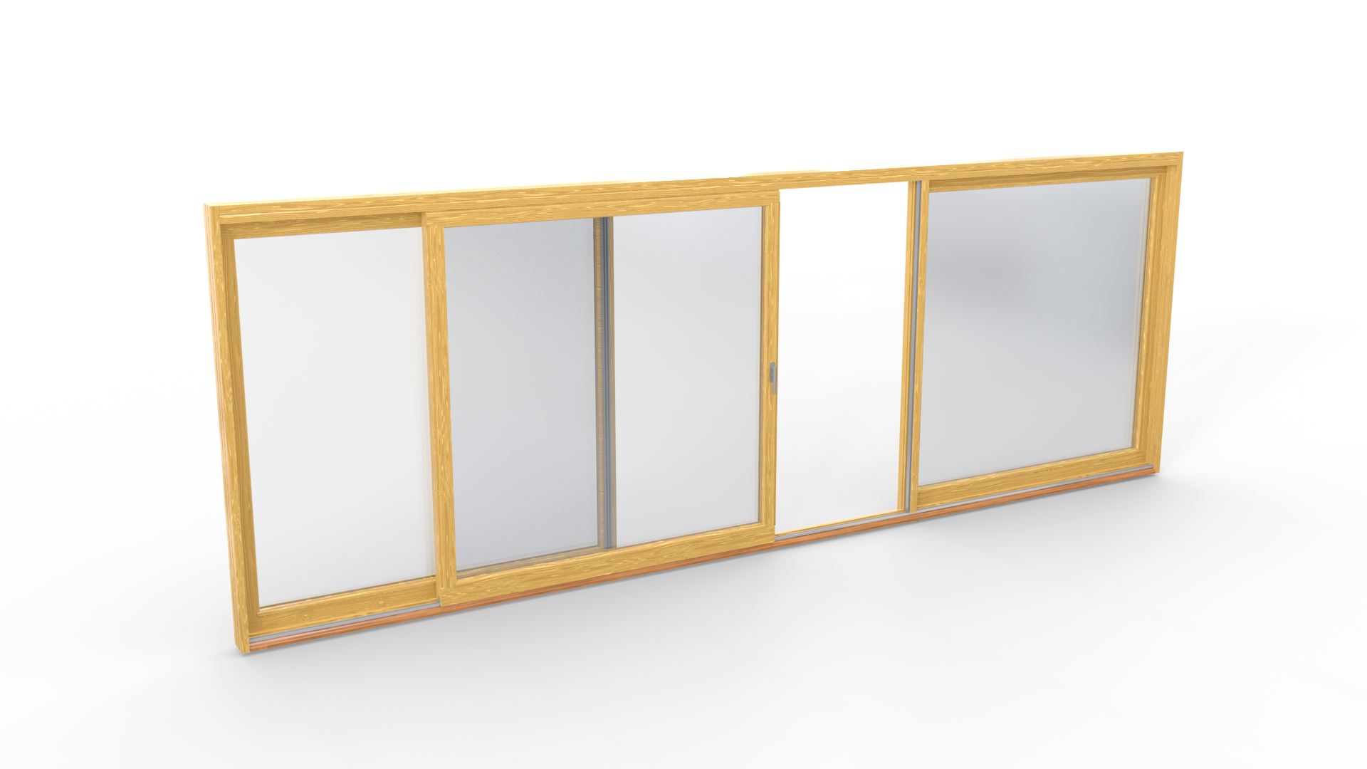 Tre-panels skjutdörrar med en skjutventil i mitten