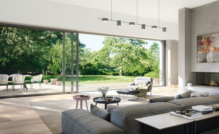Skjutpartier i aluminium med stora glasytor för modern arkitektur